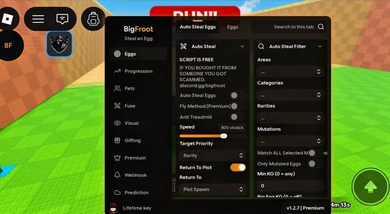 Steal An Egg Script Auto Claim Index and Auto Return to Base feature